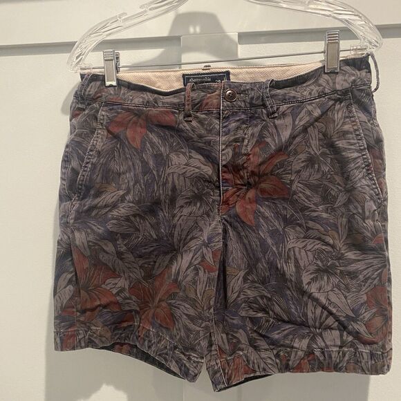 Abercrombie Fitch Chino Shorts Men’s 28 Grey Floral Jungle Tropical Preppy‎ - Picture 3 of 12